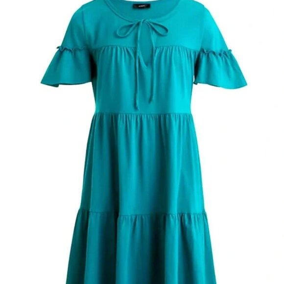 J. Crew | Teal Tiered Short Sleeve Mini Dress Size Medium - Picture 1 of 6